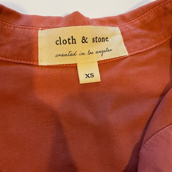 Cloth & Stone Burnt Orange Tie Front Button Down Tencel Top - Picture 3 of 7